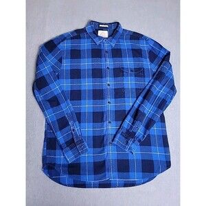 Lucky Brand Flannel‎ Shirt Mens XL Blue Black Yellow Plaid Boho Pockets Bohemian